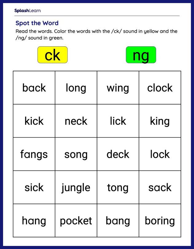 Spot Words Of Ck And Ng Sounds ELA Worksheets SplashLearn