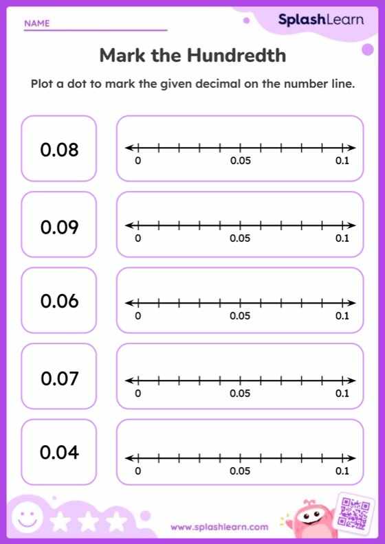 Mark Hundredths — Printable Math Worksheet