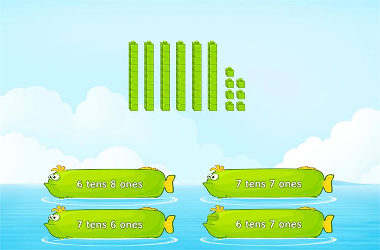 Place Value game for 1: Determining the Tens and Ones in Base 10 Blocks